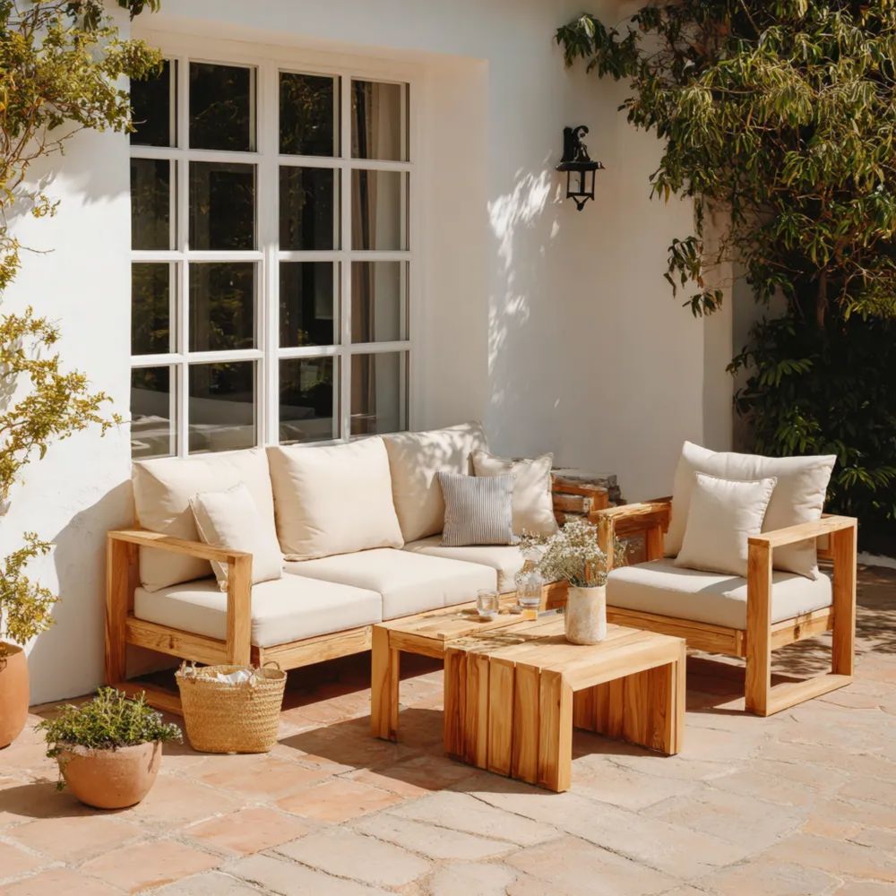 Ensemble de canapés d'extérieur bois massif 200x75x70 cm – Beige-Oakelino