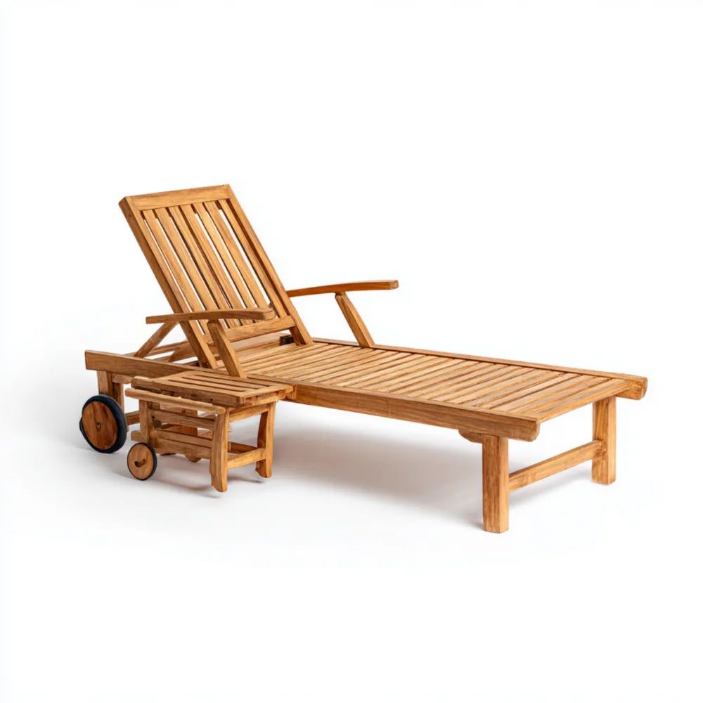 Chaise longue de jardin en bois de teck ajustable avec roulettes 200x60x35 cm - Design classique-Oakelino