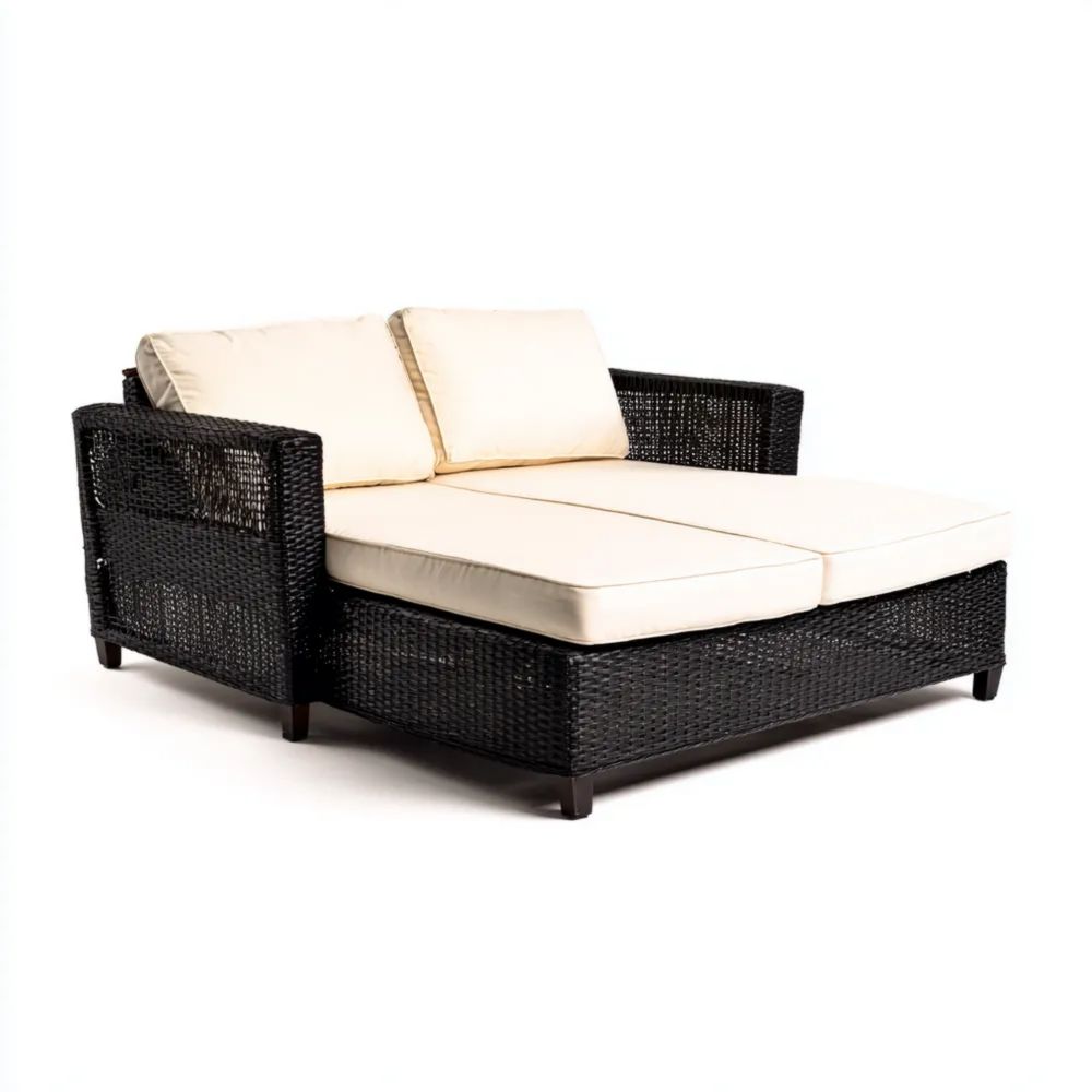 Chaise Longue de Jardin en Résine Tressée 160x120x65 cm Noir/Crème-Oakelino