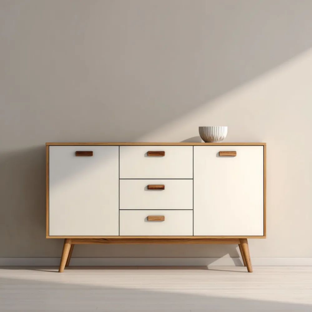 Buffet en bois 120x40x75 cm - Blanc/Bois naturel - Design moderne-Oakelino