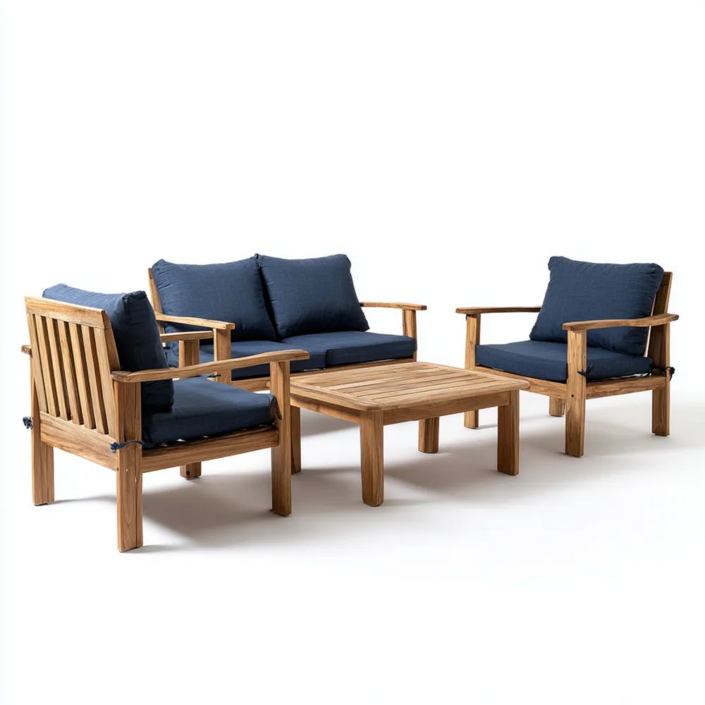 Ensemble de canapés de jardin en bois 120x75x78 cm – Bleu – Design moderne-Oakelino