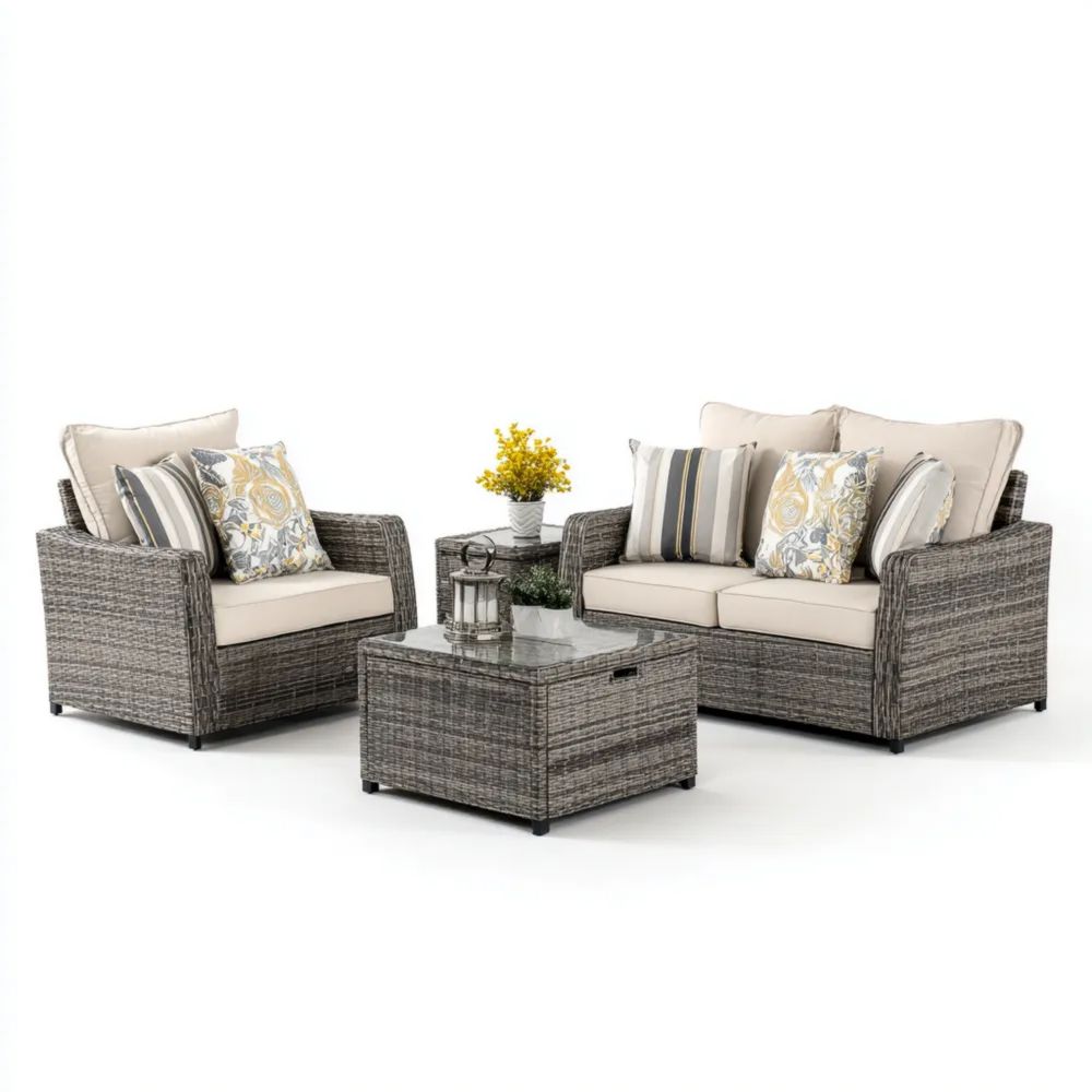 Ensemble de canapés de jardin en rotin 100x80x70 cm – Gris foncé/Beige – Design contemporain-Oakelino