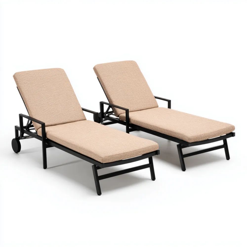Chaises longues de jardin 200x65 cm – Aluminium/Textile – Beige/Noir – Design moderne-Oakelino