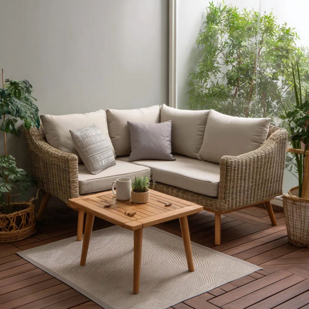 Ensemble de canapé de jardin en rotin 150x85x85 cm - Crème - Design moderne-Oakelino