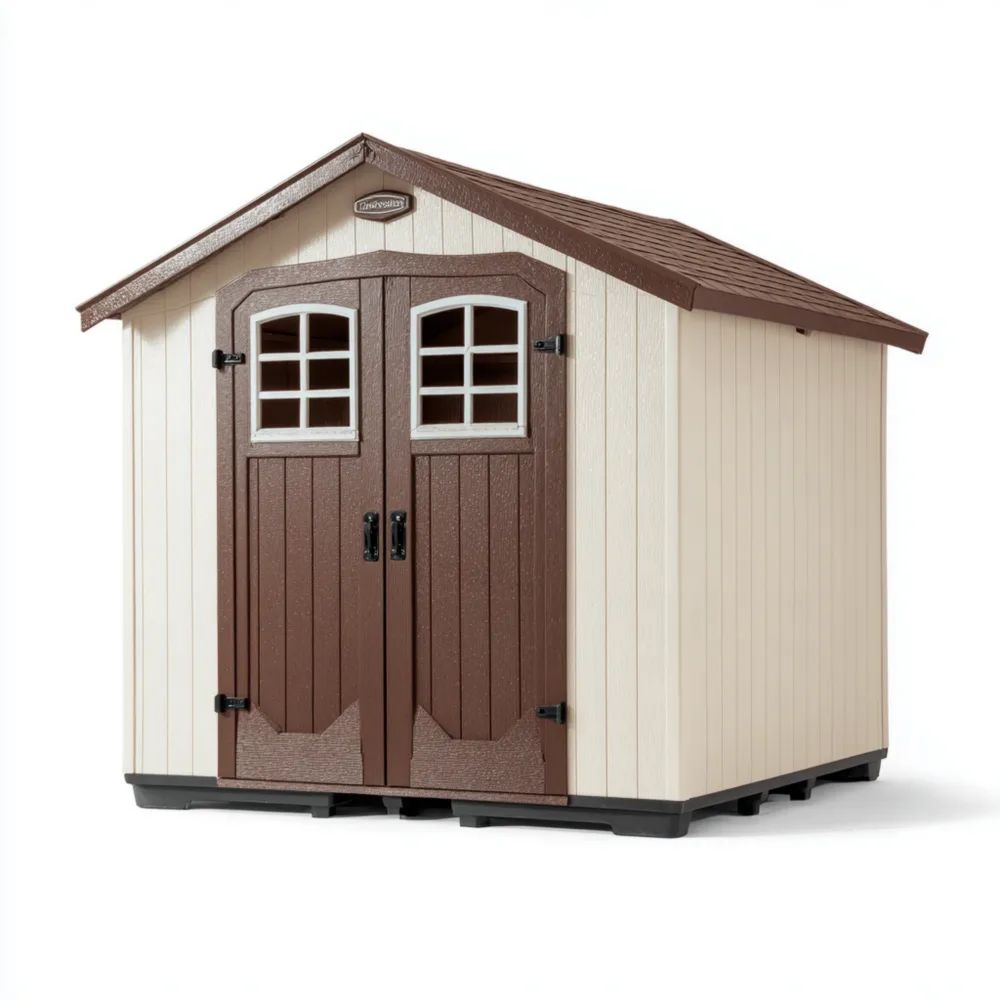 Abri de jardin en résine 213x218x226 cm – Beige/Marron – Double porte-Oakelino