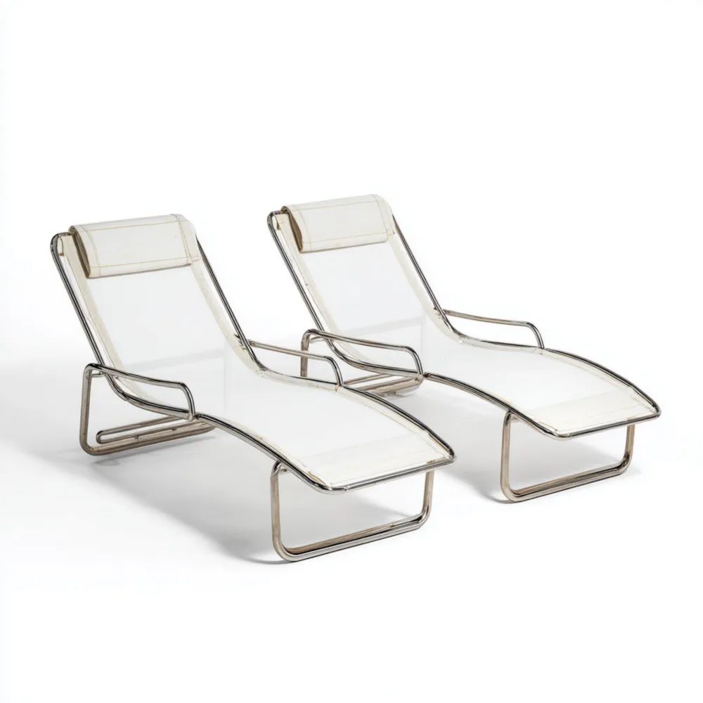 Chaises longues de jardin 200x65x90 cm en métal textilène Blanc - Design moderne-Oakelino