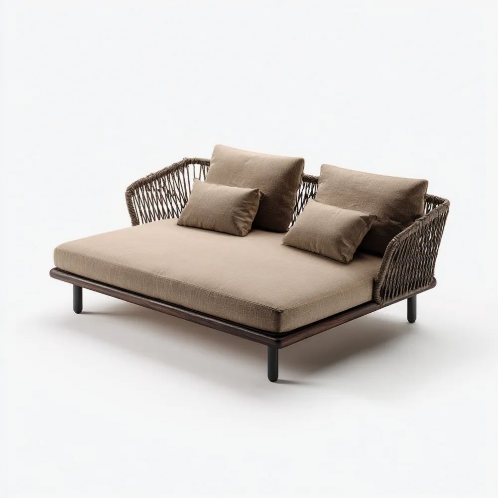 Chaise longue de jardin corde tissée 200x150x80 cm – Marron clair – Design contemporain-Decoramira