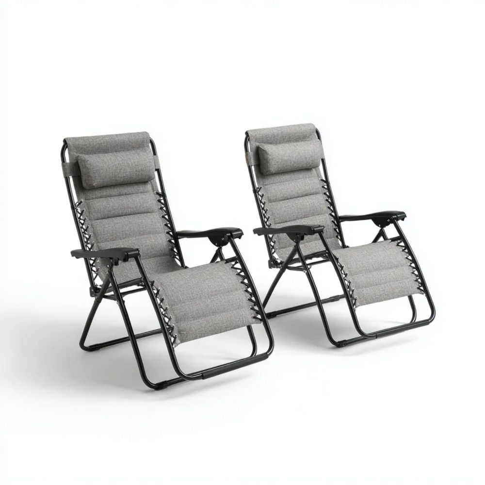 Chaises longues de jardin 110x65x90 cm - Acier et tissu - Gris-Decoramira