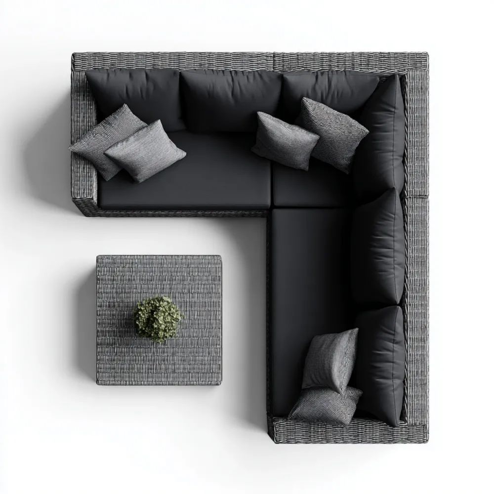 Set de canapé d'angle en rotin synthétique 220x220x68 cm – Gris Fonçé-Decoramira