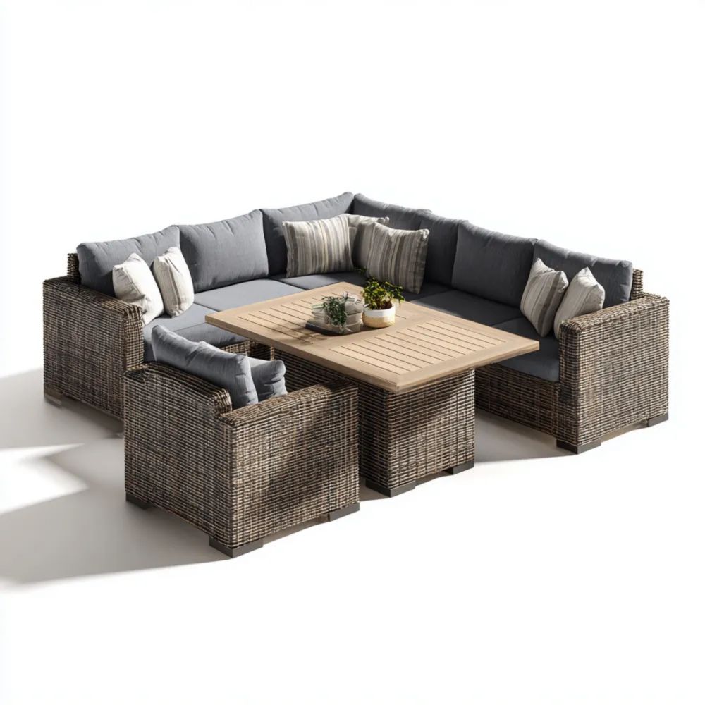 Ensemble de Canapé d'Angle de Jardin en Résine Tressée 250x200x80 cm Gris-Decoramira