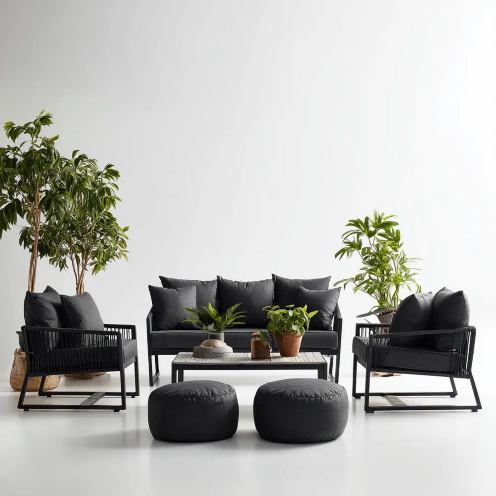 Ensemble de canapés de jardin métal et tissu 180x75x70 cm – Noir – Design moderne-Decoramira