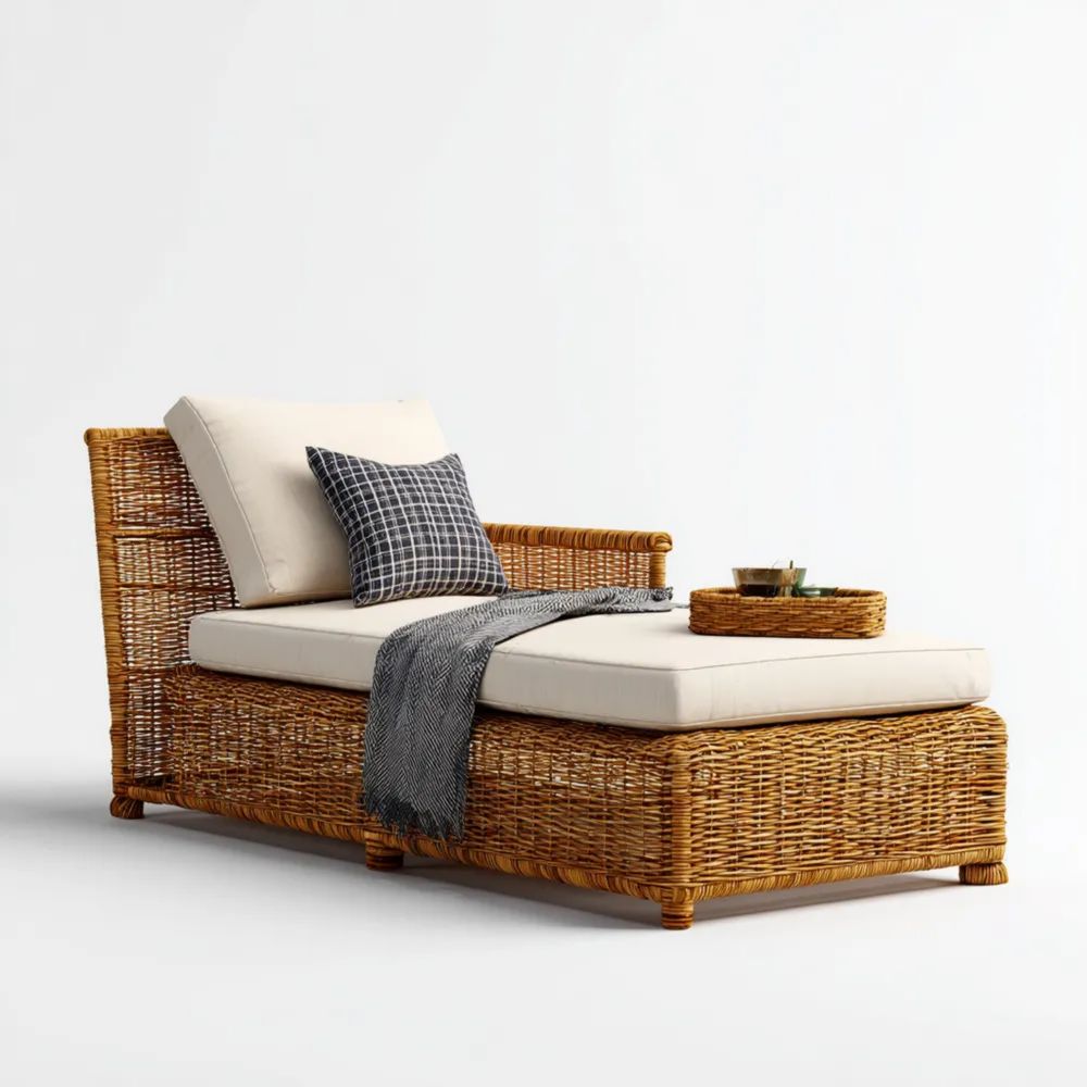 Chaise longue en rotin 200x70x50 cm - Beige - Design classique-Decoramira