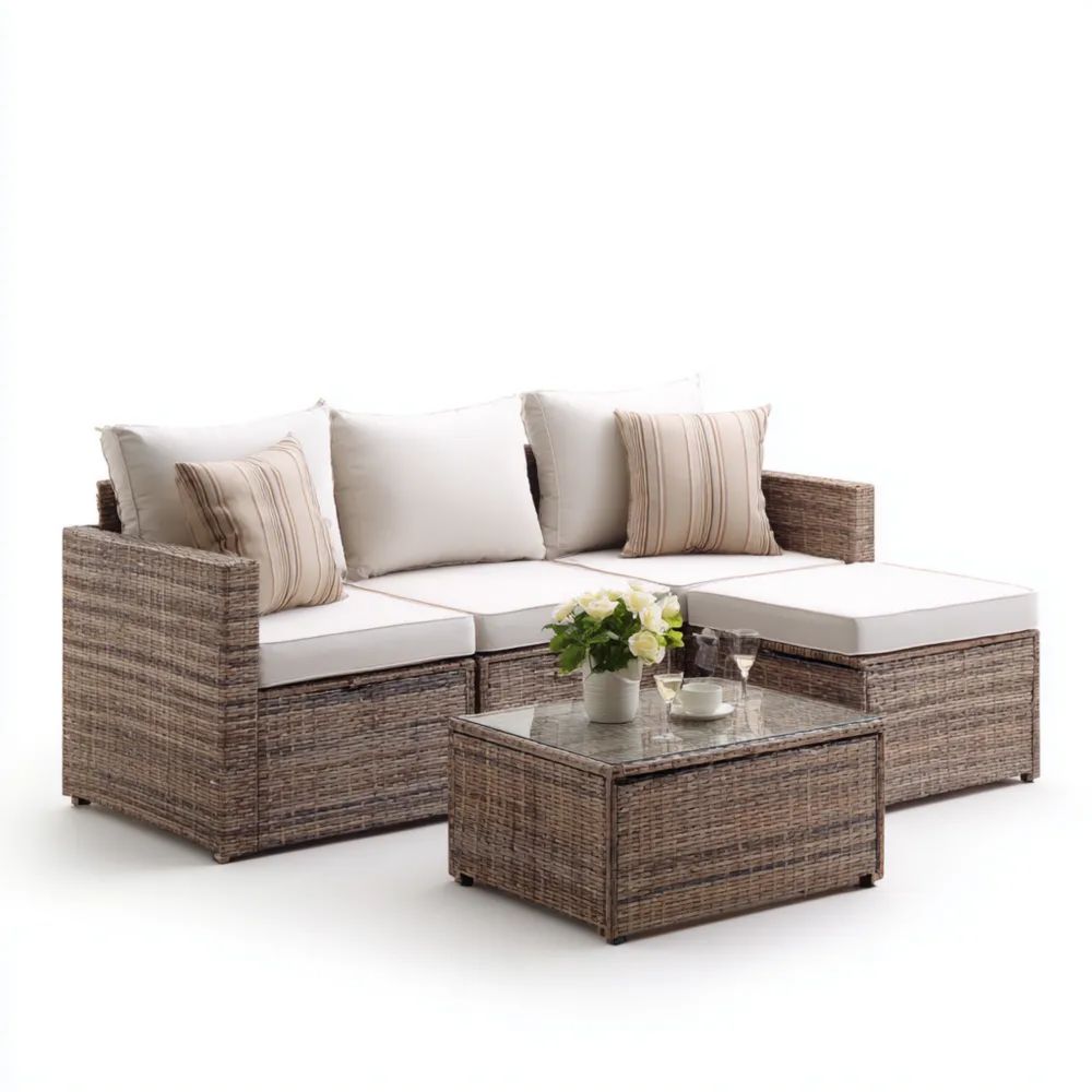 Ensemble canapé de jardin rotin imitation 3 pièces 180x66x65 cm – Beige – Design moderne-Decoramira