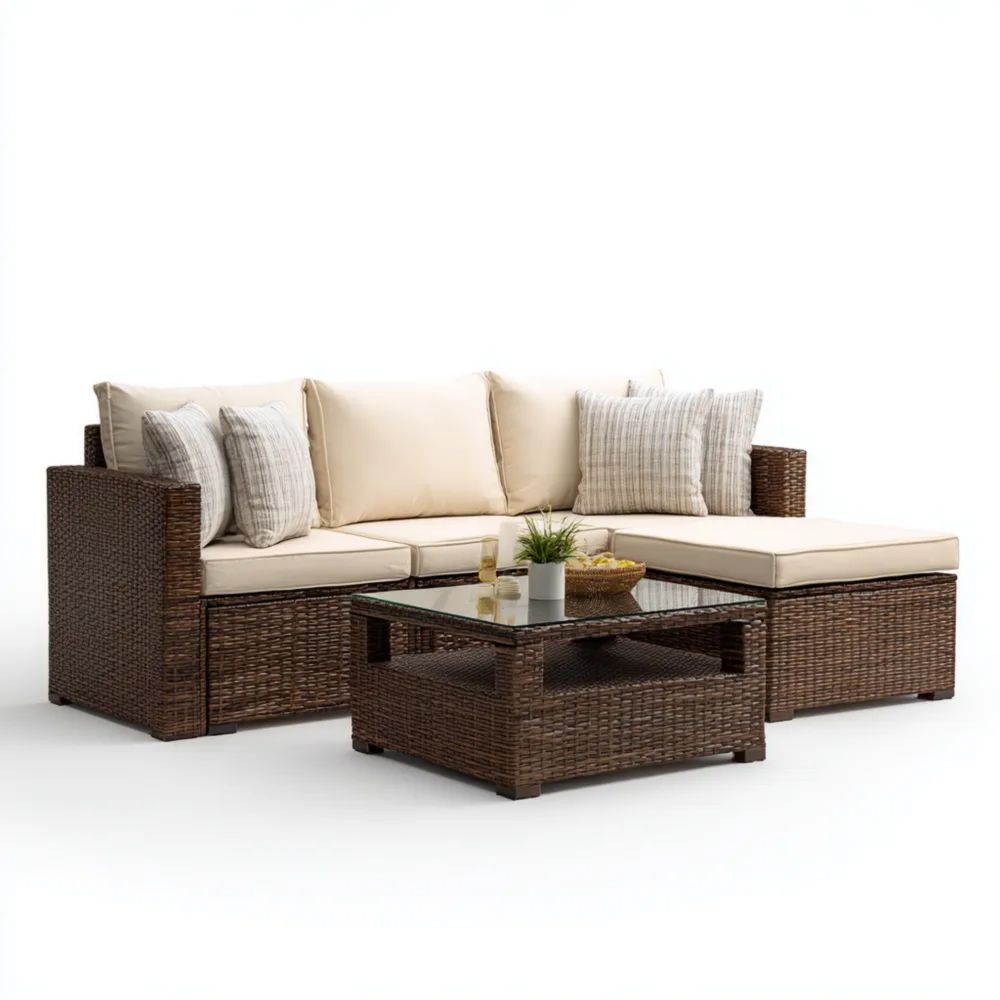 Ensemble de canapé d'extérieur rotin tressé 200x140x70 cm coussins Crème – Moderne-Decoramira