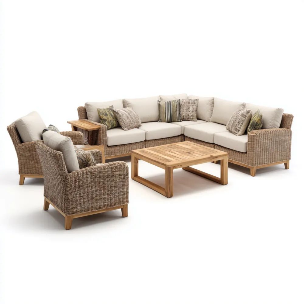 Ensemble de canapés de jardin rotin 210x80x70 cm – Beige – Design contemporain-Decoramira