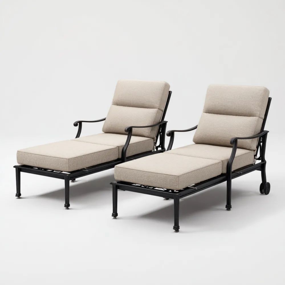 Chaises longues de jardin en métal 190x65x35 cm – Beige – Design classique-Decoramira