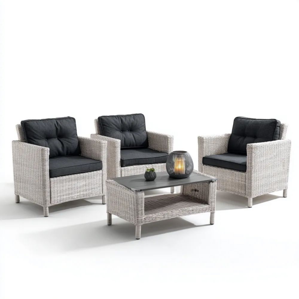 Ensemble de mobilier de jardin en résine tressée 70x67x77 cm Blanc/Noir – Design Moderne-Decoramira