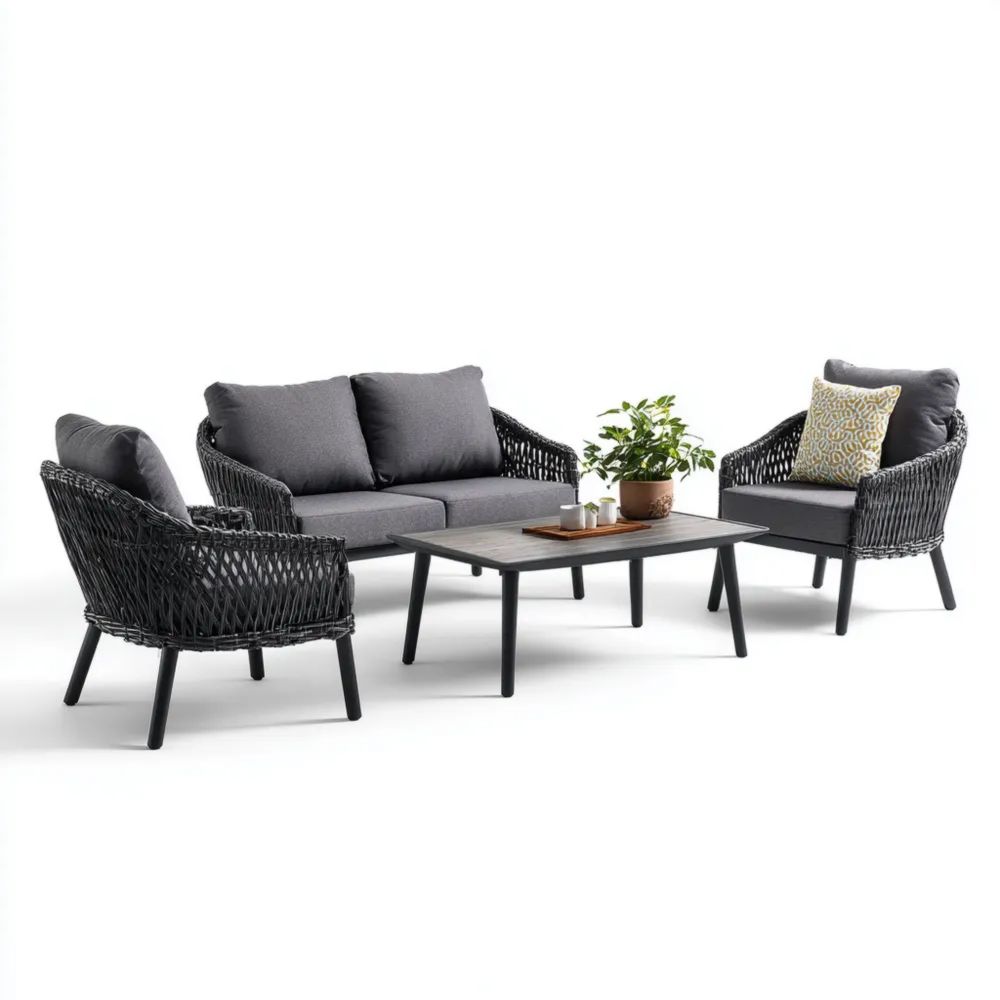 Ensemble de canapés d'extérieur en résine tressée 185x85x75 cm - Gris/Noir-Decoramira