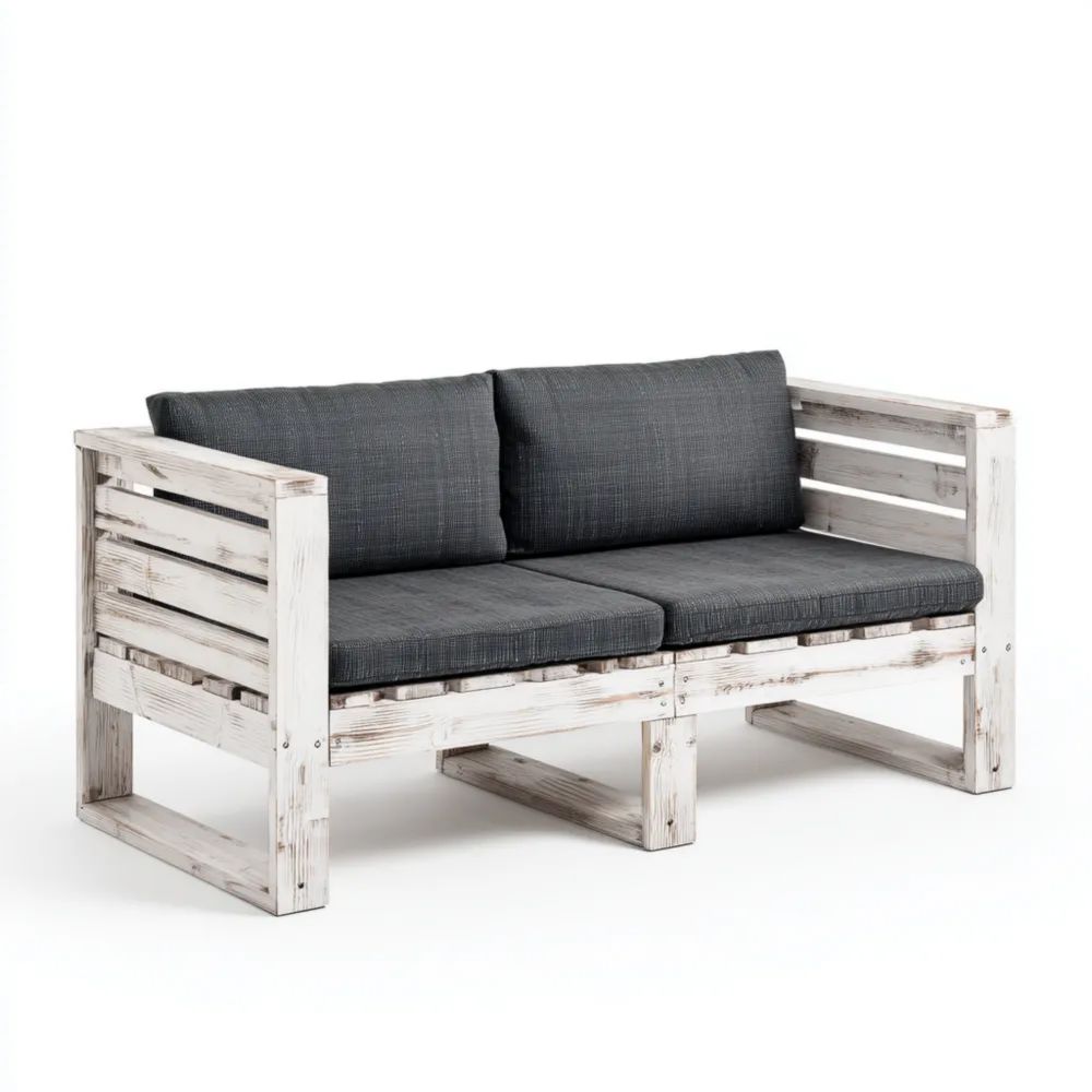 Canapé deux places de jardin Bois massif 120x75x80 cm - Blanc/Gris - Design rustique-Decoramira