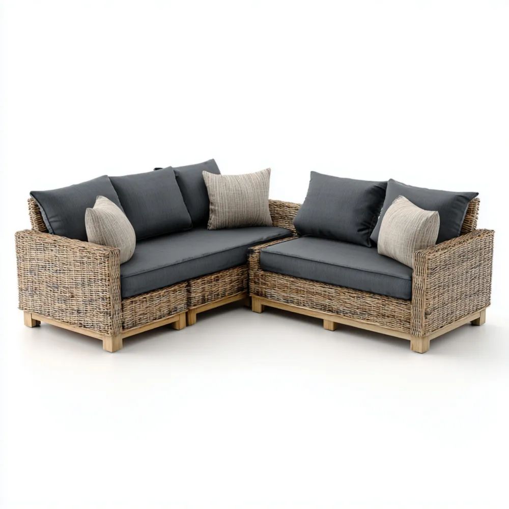 Ensemble de canapés d'angle en osier 200x80x70 cm - Gris foncé/Brun - Design élégant-Decoramira