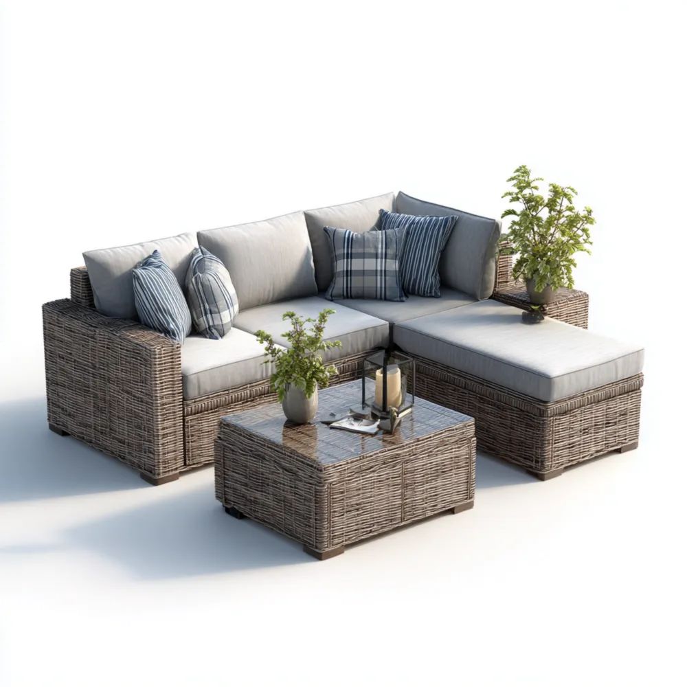 Ensemble de salon de jardin en résine tressée 200x75x64 cm - Coussinage doux - Gris clair - Design contemporain-Decoramira