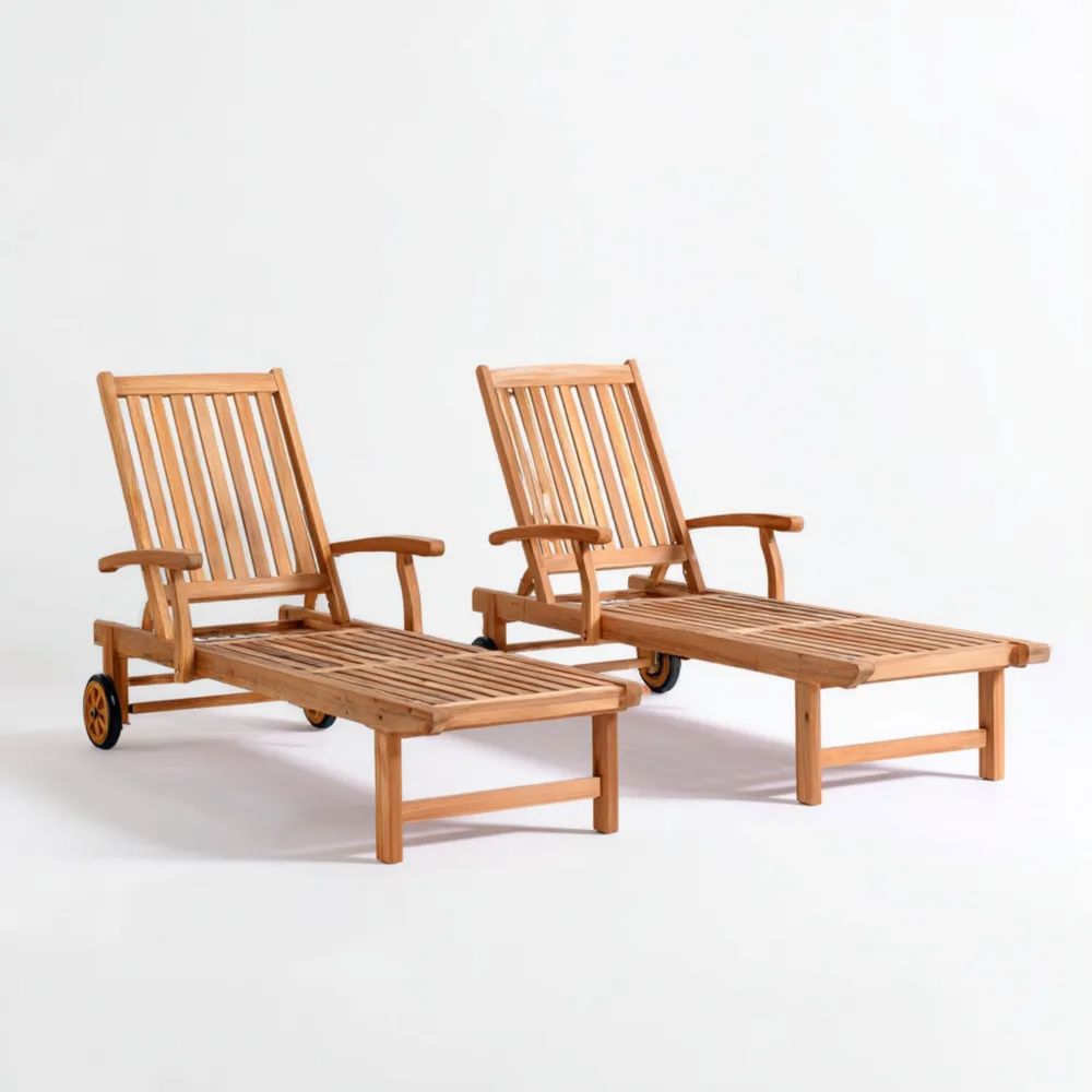 Transat de jardin en bois de teck - 200x65x35 cm - Design classique-Decoramira