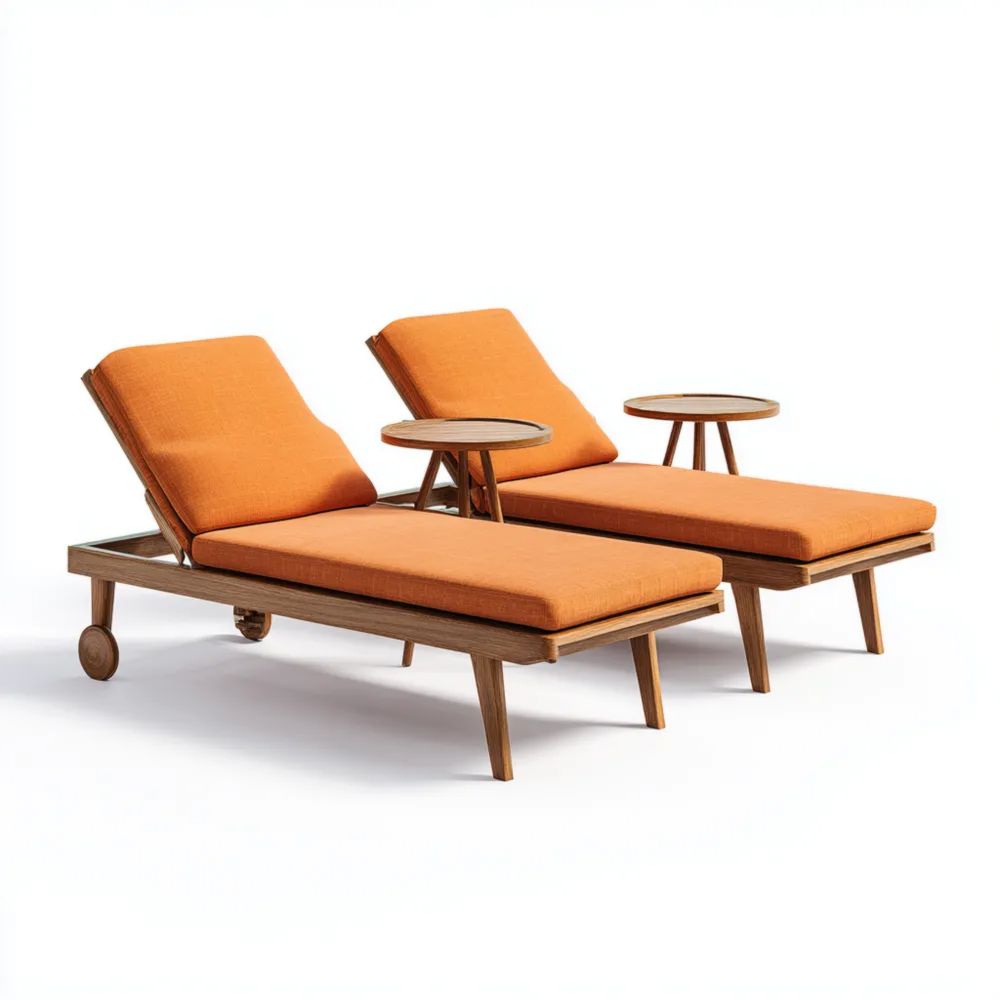 Chaises longues de jardin en bois 200x75x40 cm avec coussins Orange - design moderne-Decoramira