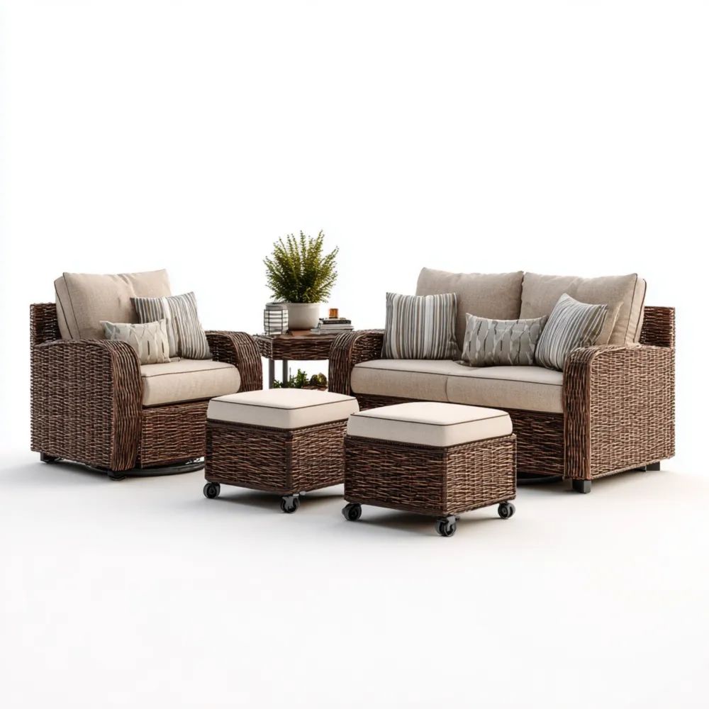 Ensemble de canapés de jardin en résine tressée 130x75x80 cm avec coussins amovibles Marron/Beige-Decoramira