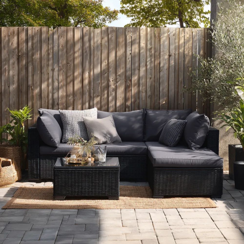 Ensemble de canapé de jardin en résine 210x210x80 cm – Gris foncé – Style contemporain-Decoramira