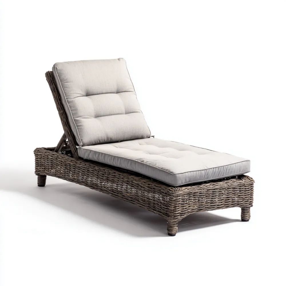 Chaise longue de jardin en rotin synthétique 200x65x35 cm – Coussin Crème