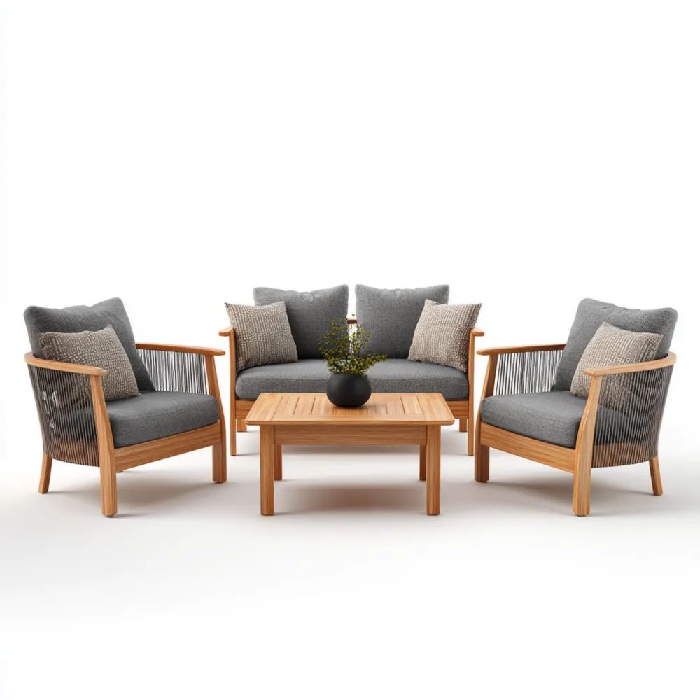 Ensemble de canapés de jardin en bois 120x80x75 cm et tissu Gris