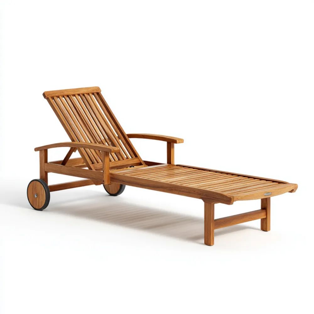 Chaise longue en bois de teck 200x60x35 cm - Réglable - Design classique pour jardin