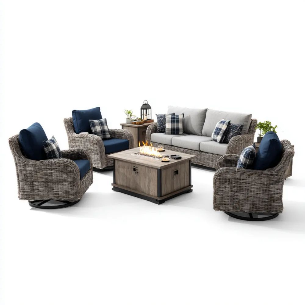 Ensemble de canapés de jardin rotin synthétique 4 pièces 200x85x75 cm – Gris/Marine