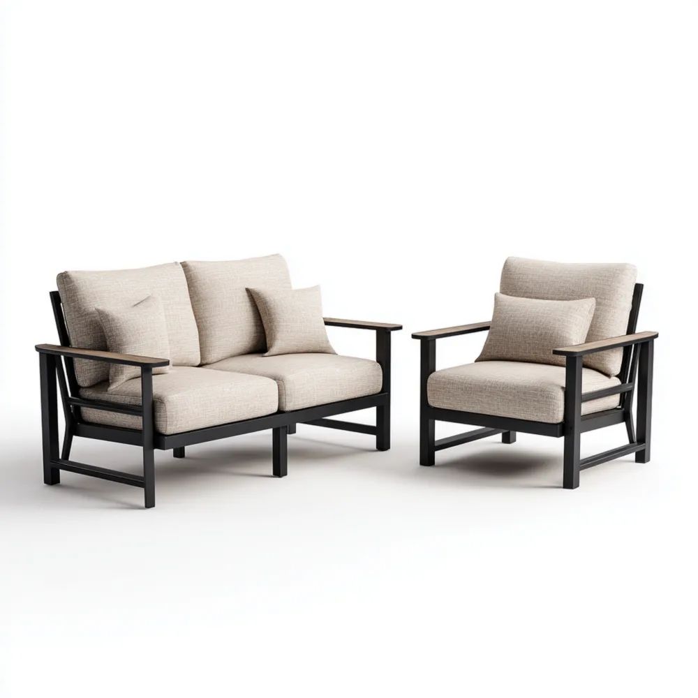 Ensemble de canapés de jardin en métal et tissu 160x85x85 cm – Beige – Design moderne