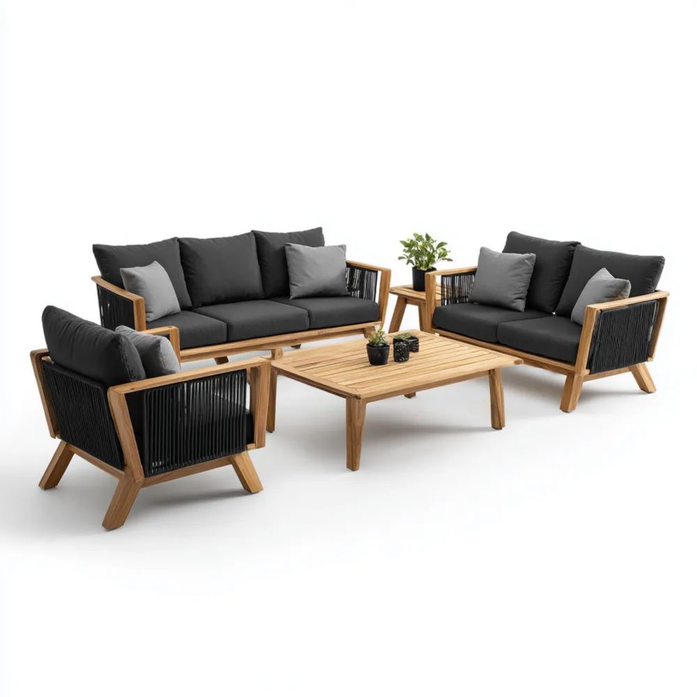 Ensemble de Canapés de Jardin 180x75x85 cm en Bois et Corde - Gris Foncé