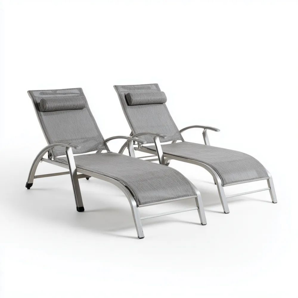 Chaises longues de jardin en aluminium 200x65x32 cm - Gris - Design moderne