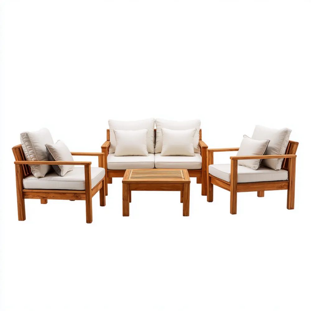 Ensemble de canapés en bois d'acacia 120x75x70 cm avec coussins Crème – Design contemporain