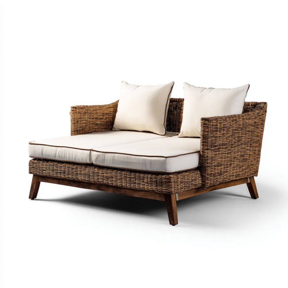 Chaise longue de jardin en rotin 140x80x75 cm – Naturel/Crème – Design contemporain