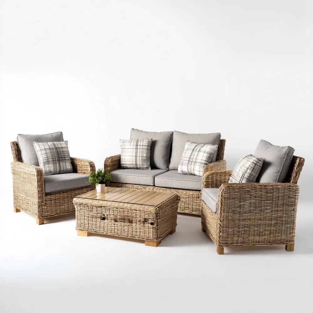 Ensemble de canapés en rotin 160x80x75 cm – Coussins Gris – Design contemporain