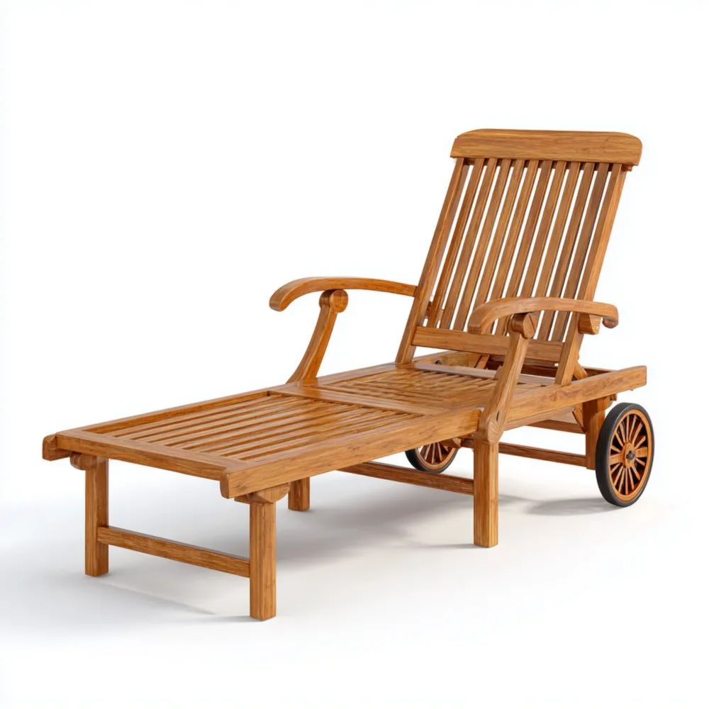 Chaise longue de jardin en bois de teck - 200x60x35 cm - Design classique