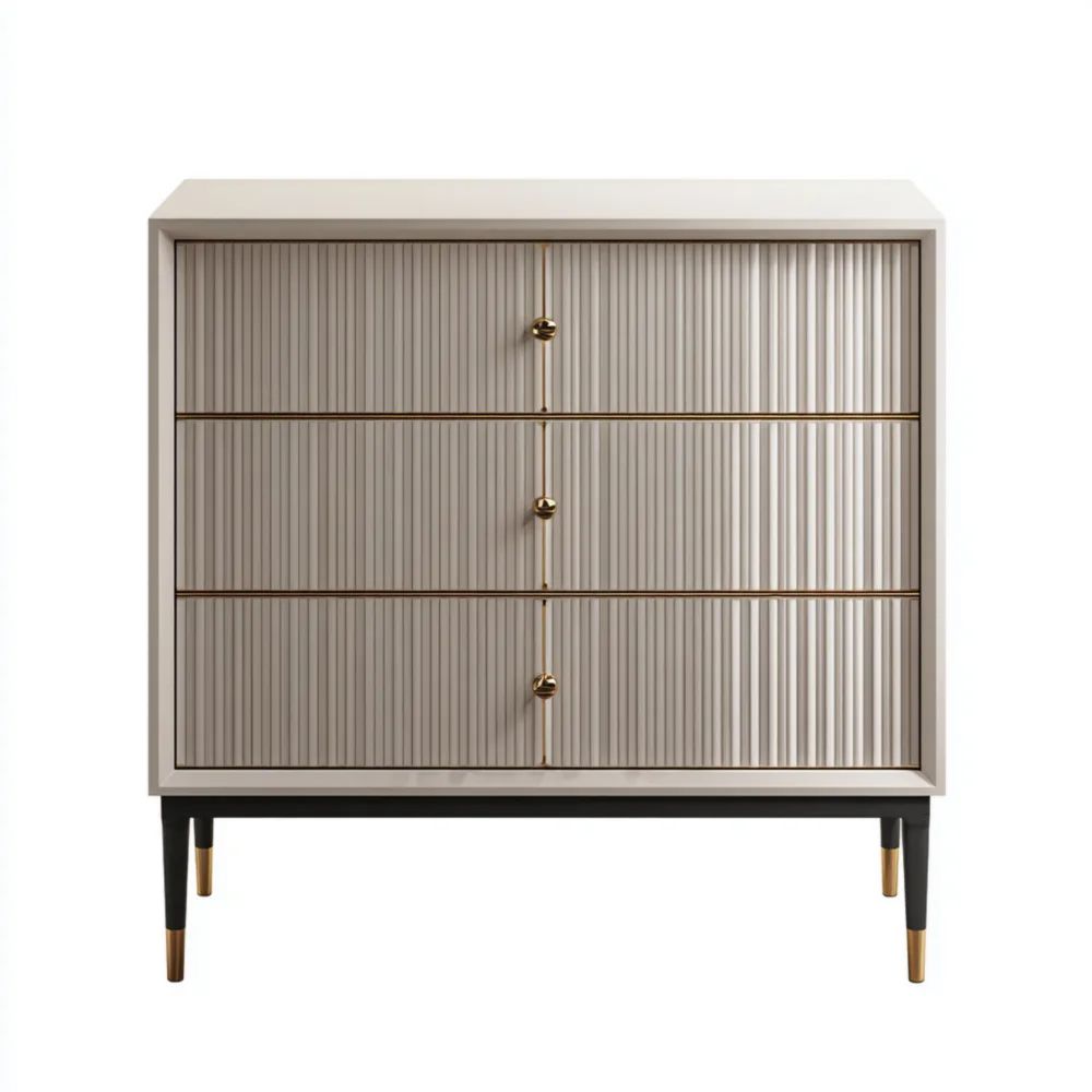 Commode 3 tiroirs Bois 90x80x40 cm – Beige – Design Contemporain