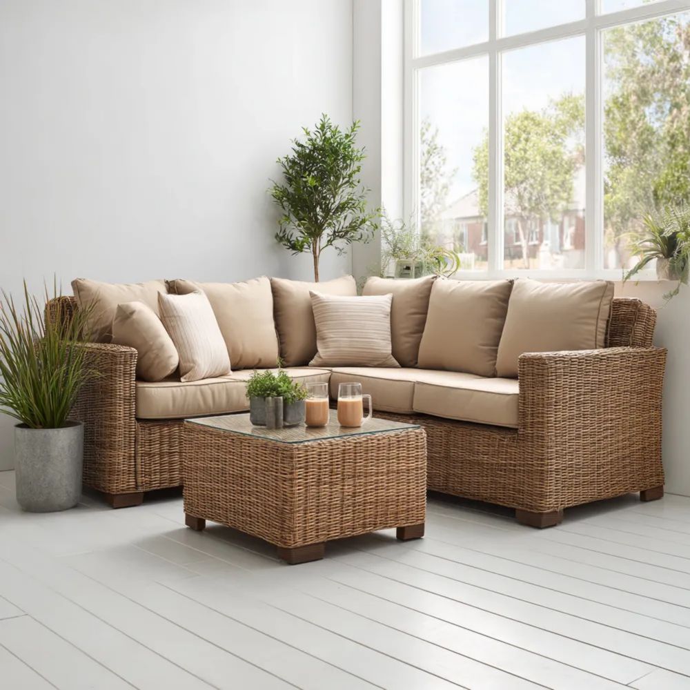 Ensemble de canapé de jardin en rotin Beige 200x80x65 cm avec Table 60x60x35 cm – Design moderne