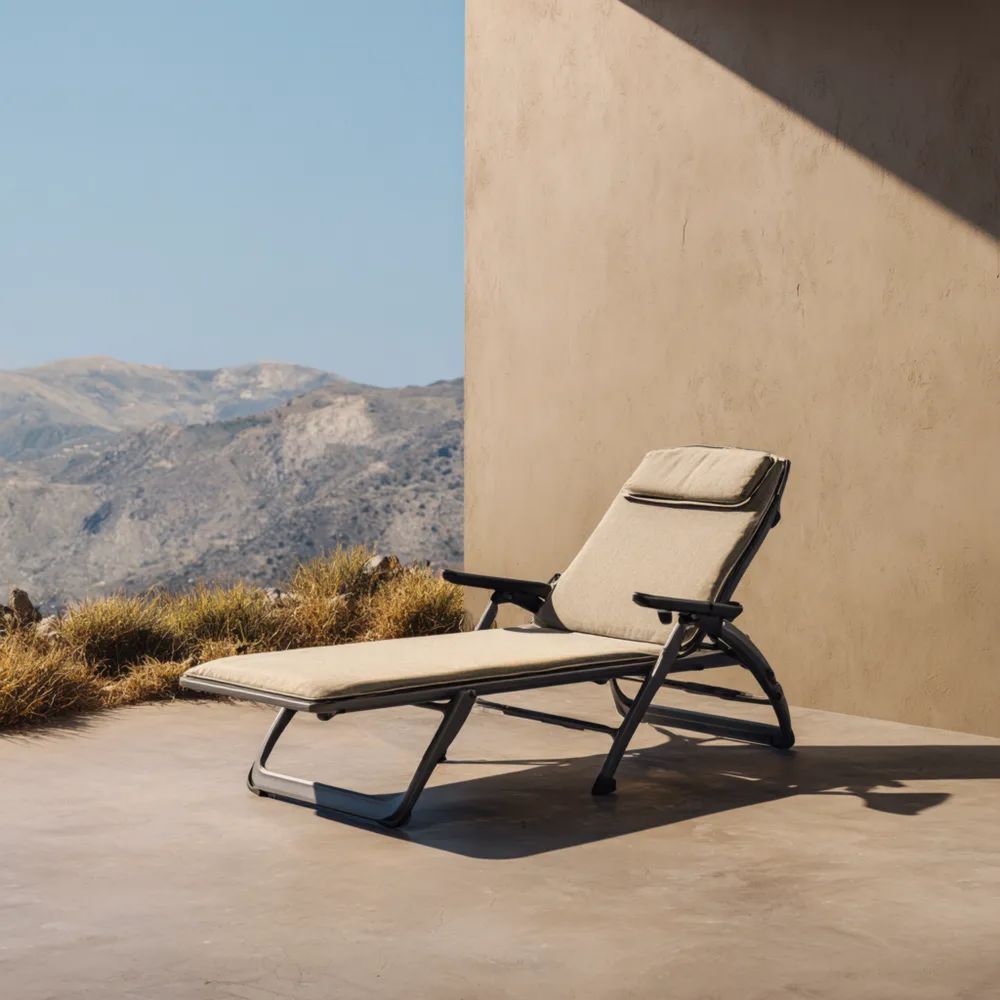 Chaise longue de jardin 190x65x90 cm dossier réglable cadre en métal coussin Beige moderne