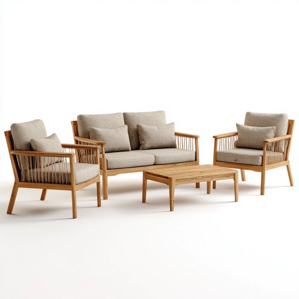 Ensemble de canapés de jardin en bois 140x75x80 cm - Beige - Design moderne