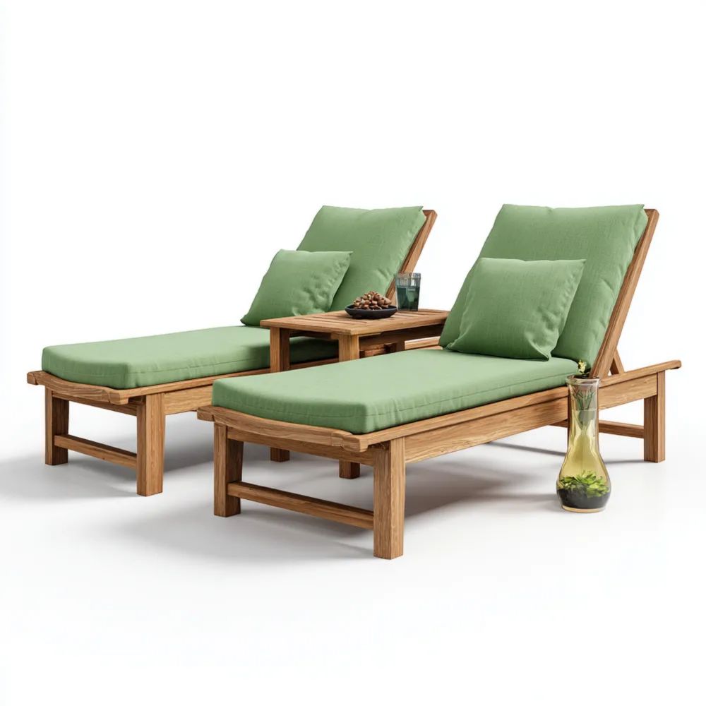 Ensemble de Transats de Jardin 200x70x35 cm Bois et Tissu Vert – Design Moderne