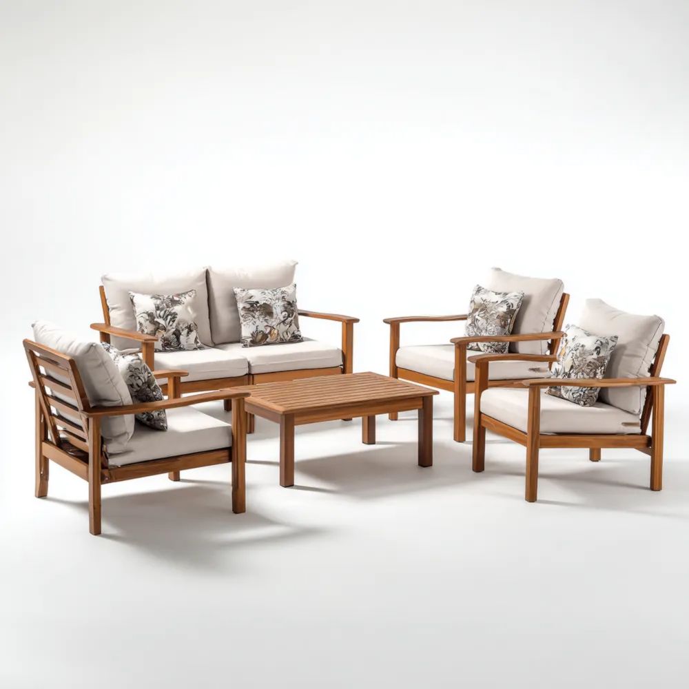 Ensemble de canapés de jardin en bois 140x80x70 cm – Beige – Design moderne