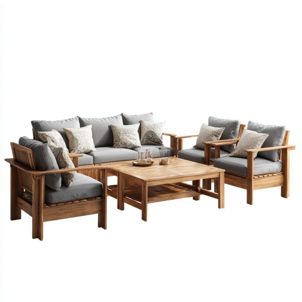 Ensemble de canapé de jardin en bois 200x90x80 cm – Coussins en tissu Gris/Marron