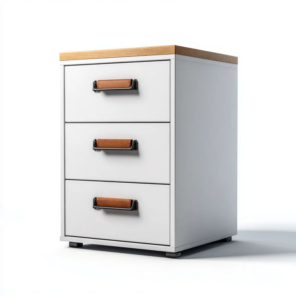 Commode à trois tiroirs 60x40x80 cm – Blanc/Chêne – Design Moderne