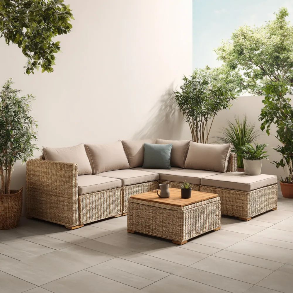 Ensemble de canapés de jardin en Rotin 200x75x70 cm – Beige – Design contemporain