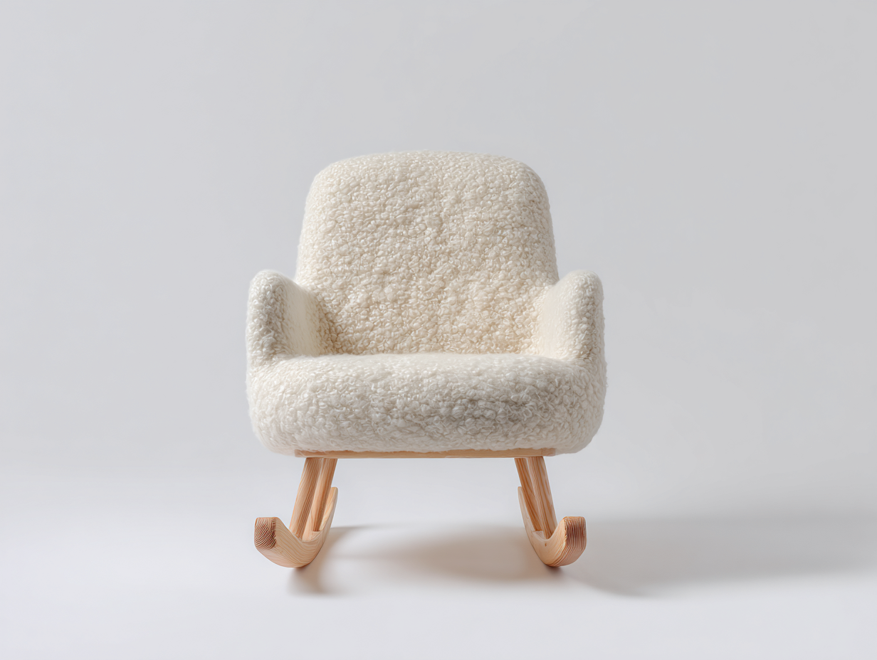 Fauteuil à bascule en laine bouclée écru 78x82x86 cm - pour salon - design scandinave moderne-Pinegetbay